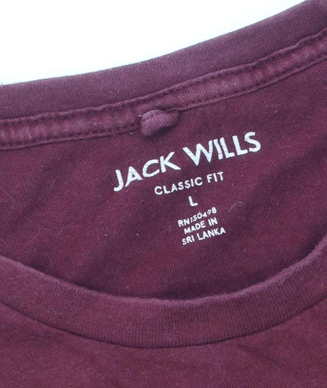 Jack Wills Men's Red Crew Neck T-Shirt, Size L, 100% Cotton