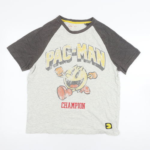 Tu Men's Grey Pac-Man Graphic Print T-Shirt, Size S