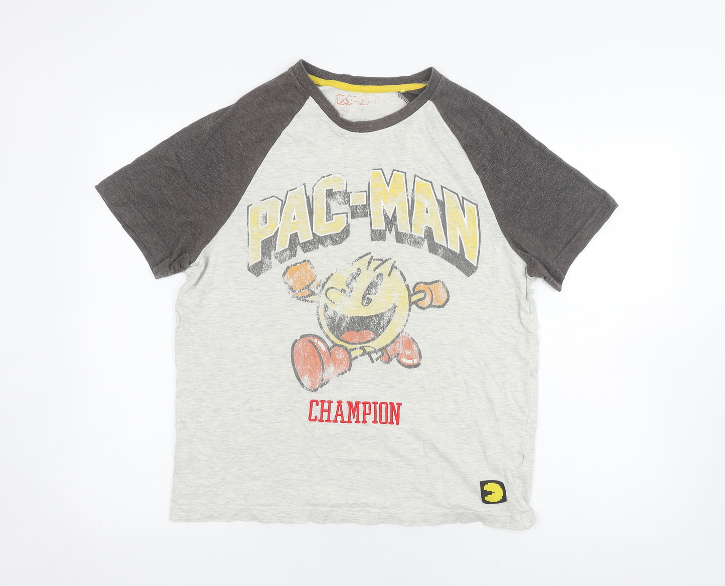 Tu Men's Grey Pac-Man Graphic Print T-Shirt, Size S