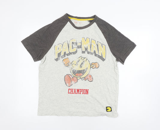 Tu Men's Grey Pac-Man Graphic Print T-Shirt, Size S