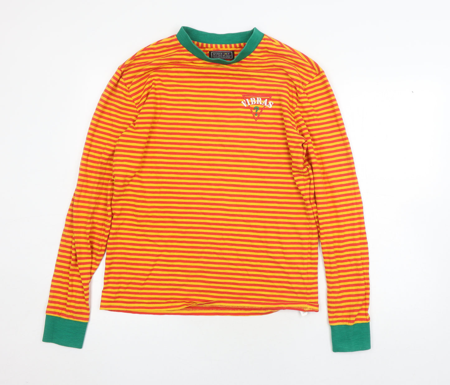 Guess Unisex Adults Orange Striped XS Pullover Long Sleeve