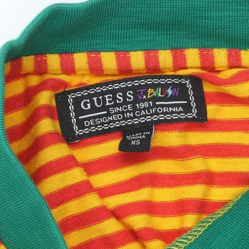 Guess Unisex Adults Orange Striped XS Pullover Long Sleeve