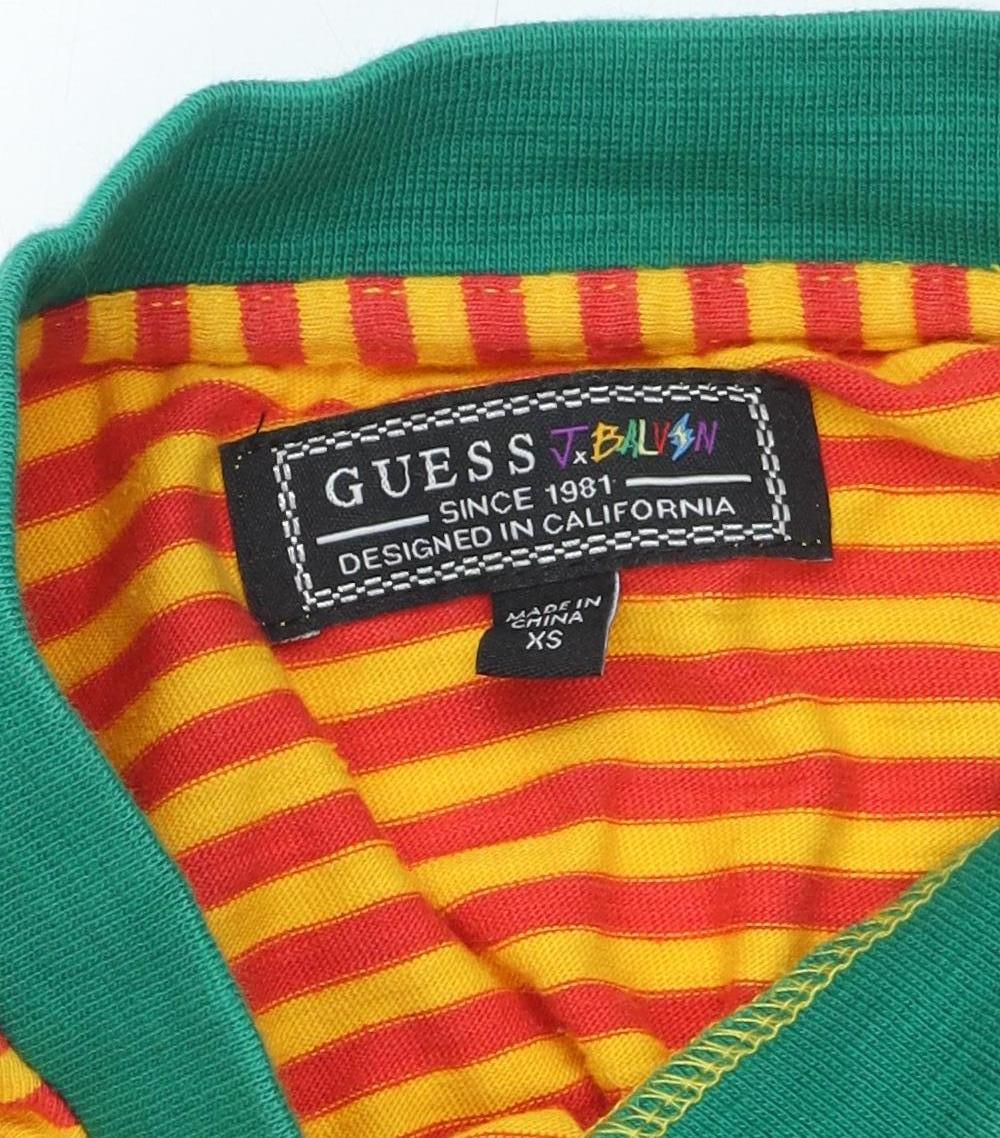 Guess Unisex Adults Orange Striped XS Pullover Long Sleeve