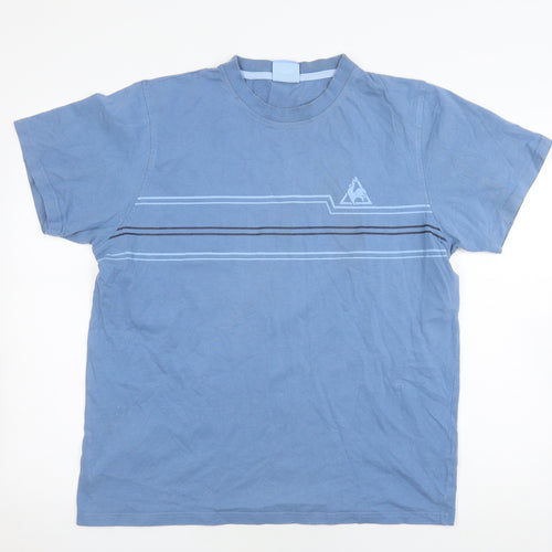 Le Coq Sportif Men's Blue Striped T-Shirt, Size L