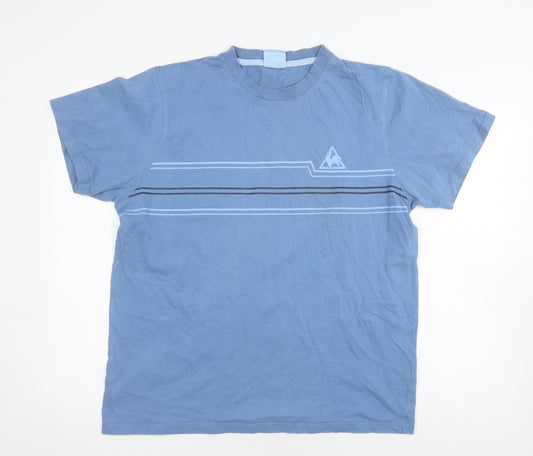 Le Coq Sportif Men's Blue Striped T-Shirt, Size L