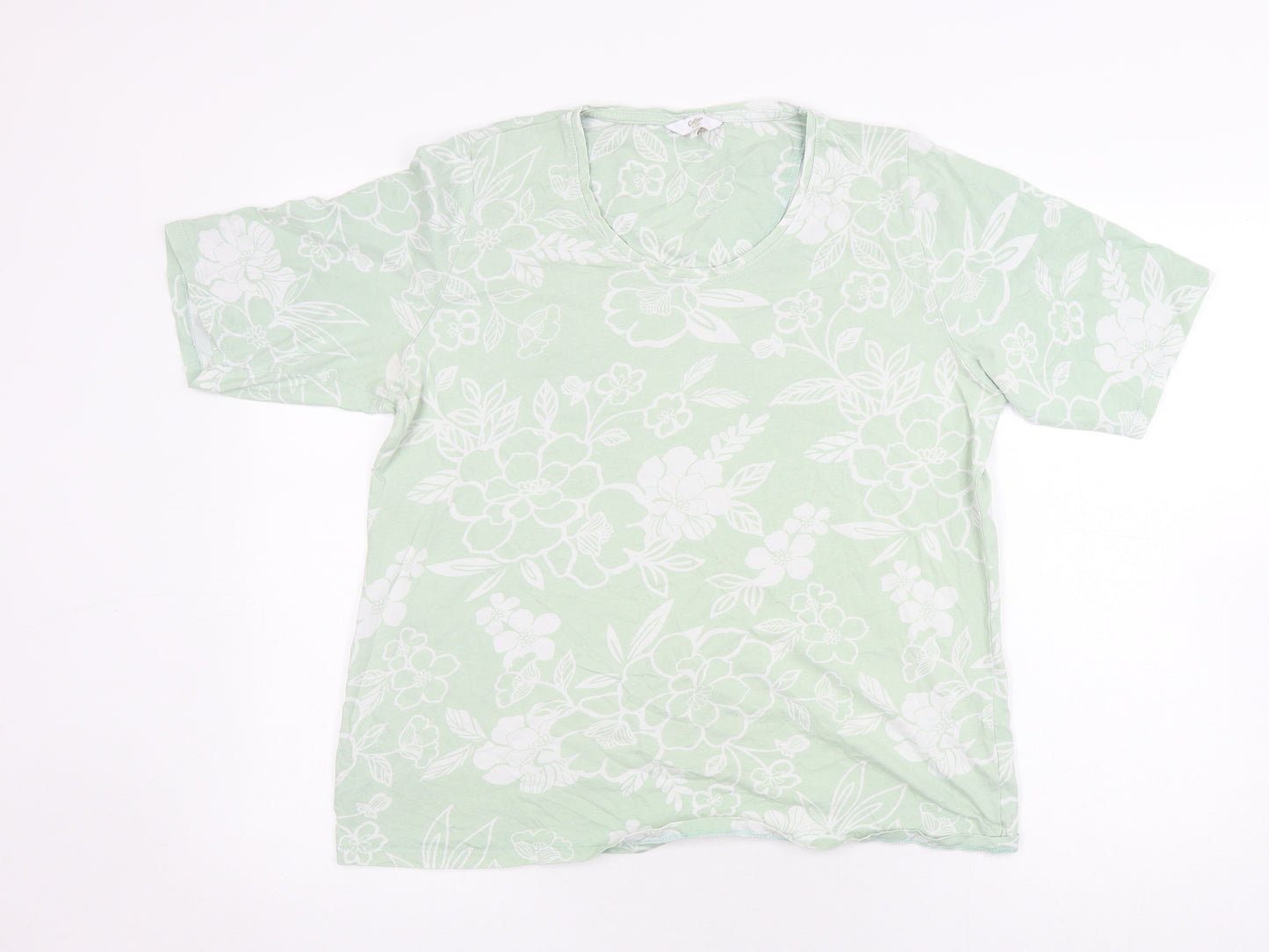 Cotton Traders Women's Green Floral T-Shirt, Size 16