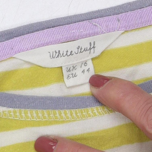 White Stuff Women's Yellow Striped T-Shirt, Size 16, Spring Style