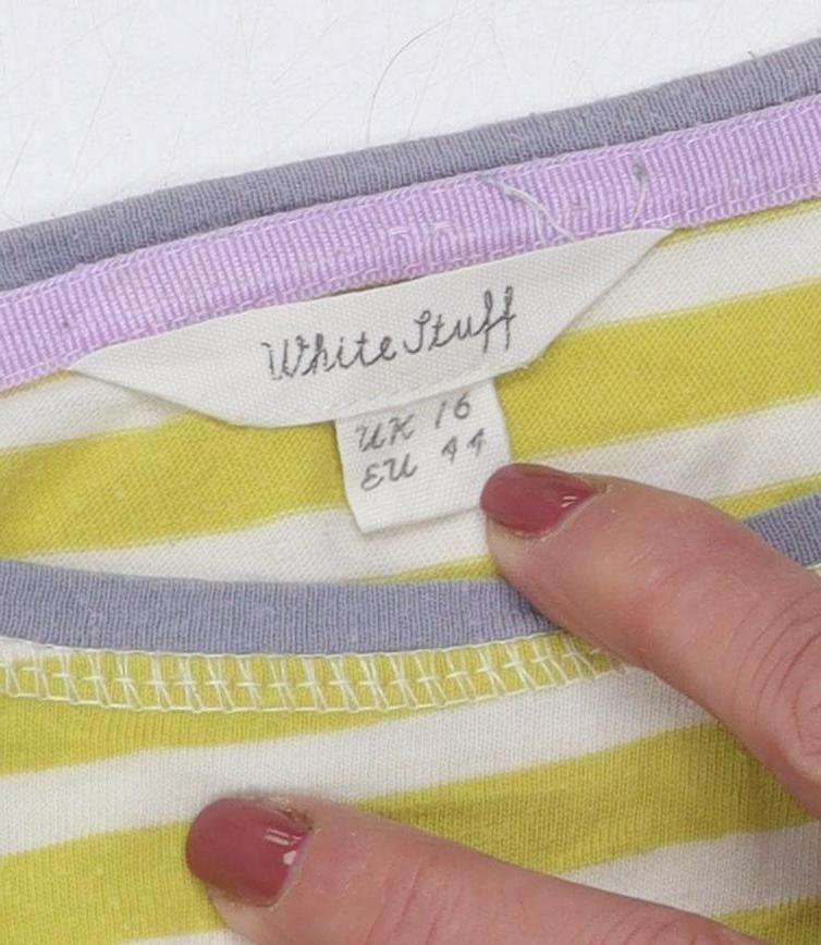 White Stuff Women's Yellow Striped T-Shirt, Size 16, Spring Style