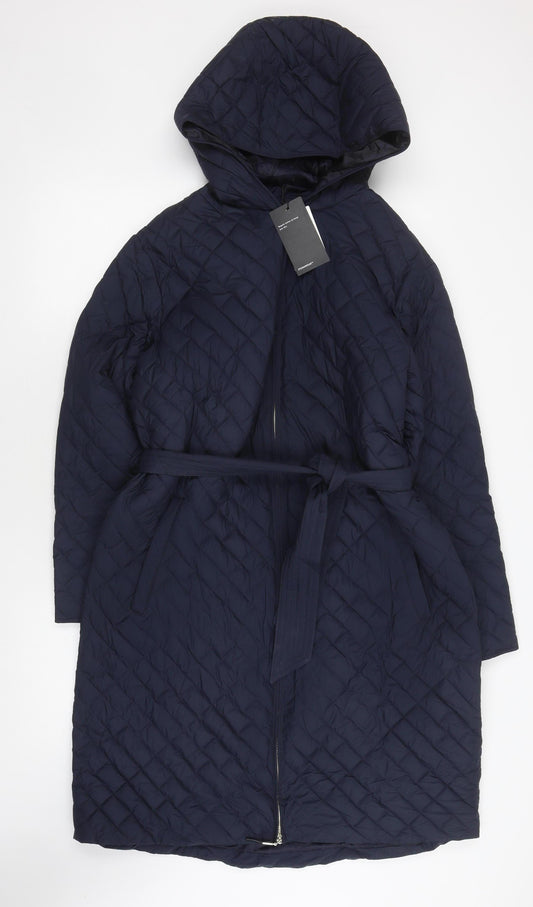 Marks and Spencer Women's Blue Quilted Coat - Size 10