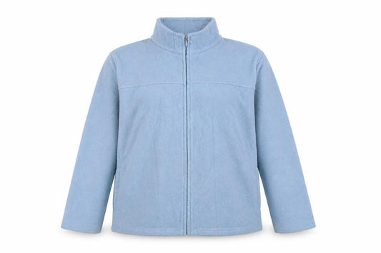 Front view of EWM Women's Blue Basic Jacket, size 14, with Full Zip