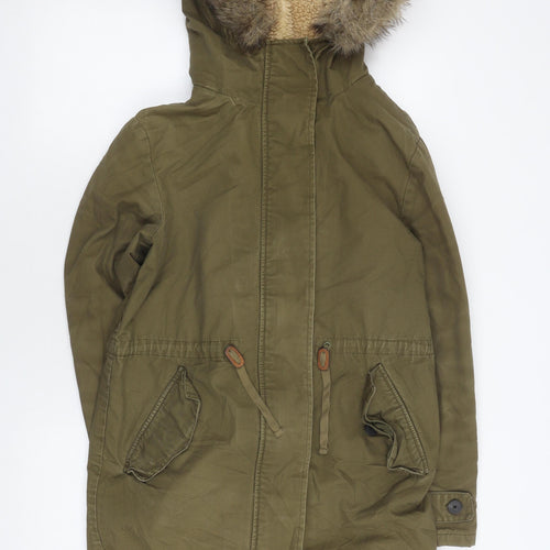 Jack Wills Women's Green Parka Jacket, Size 8