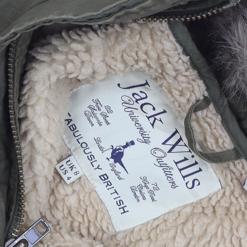 Jack Wills Women's Green Parka Jacket, Size 8