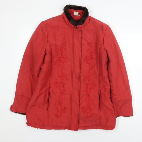 Cotton Traders Women's Red Zip Coat - Size 14