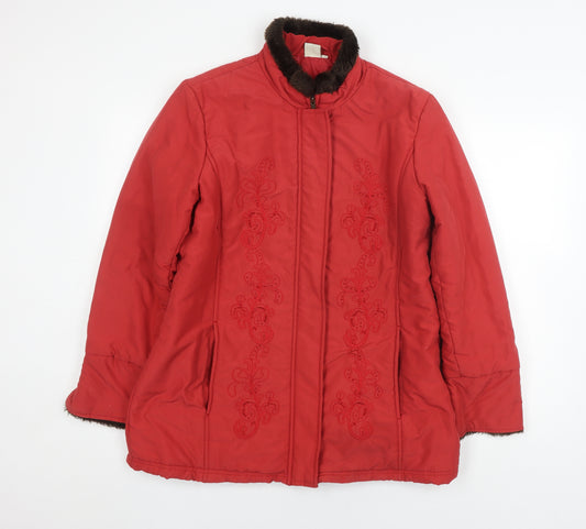 Cotton Traders Women's Red Zip Coat - Size 14