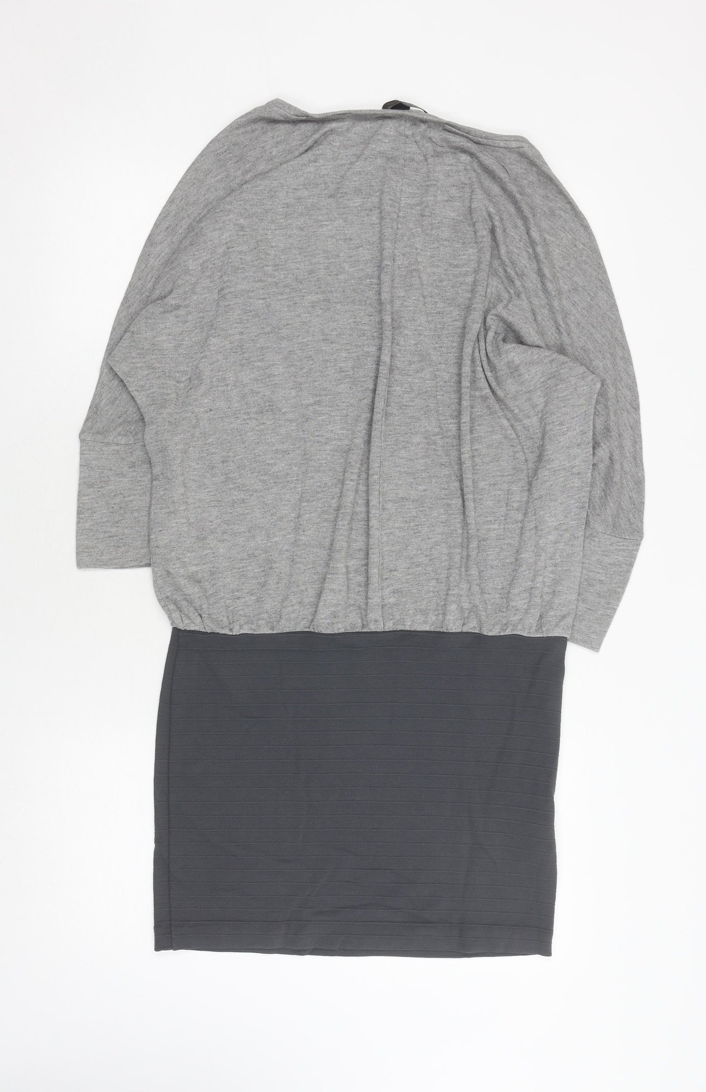 Mango Women Grey Blouson Dress Size 12 Casual Knit