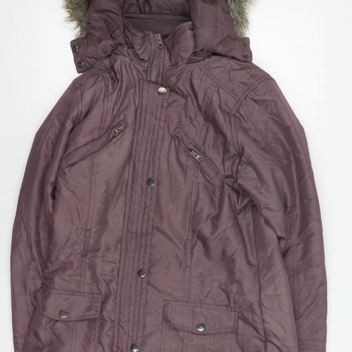 Bm Women's Purple Parka Coat Size 12 with Fur Trim