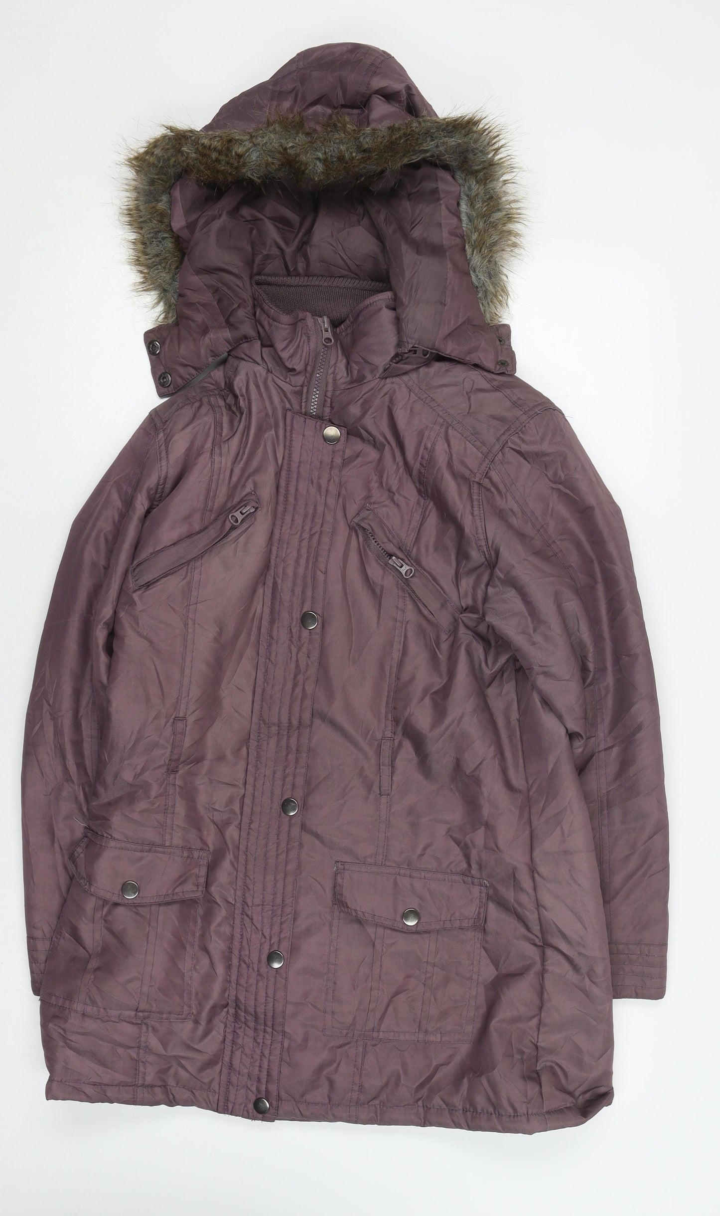 Bm Women's Purple Parka Coat Size 12 with Fur Trim