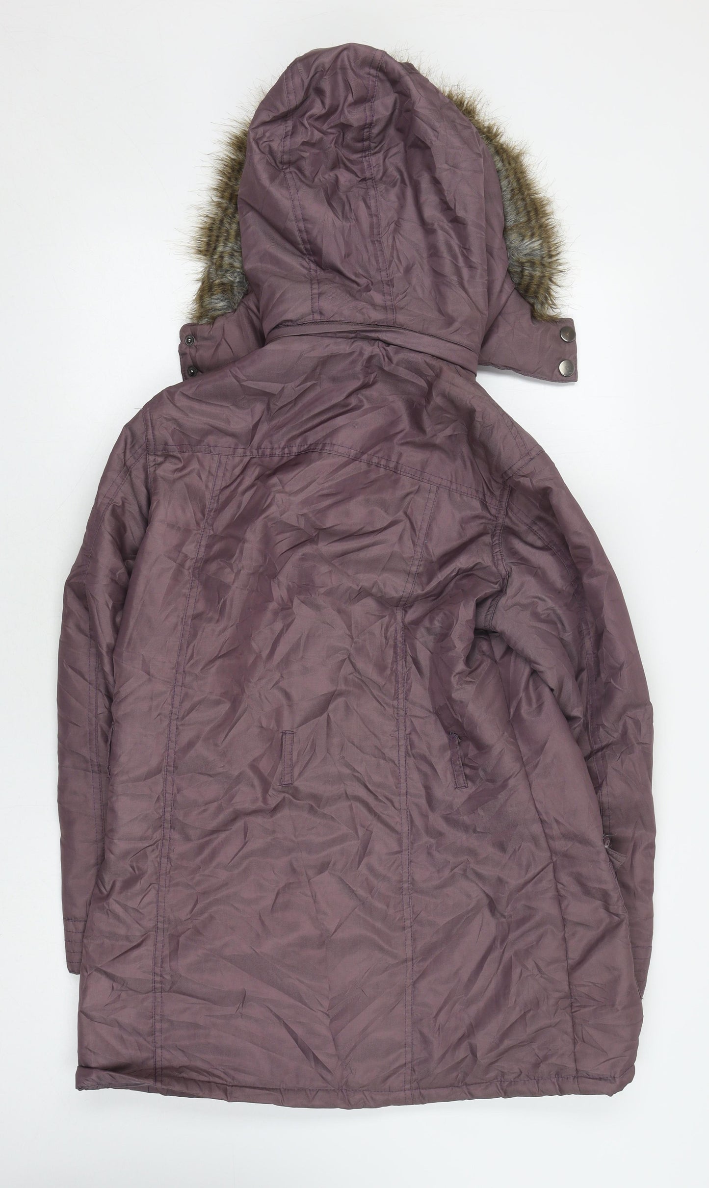 Bm Women's Purple Parka Coat Size 12 with Fur Trim