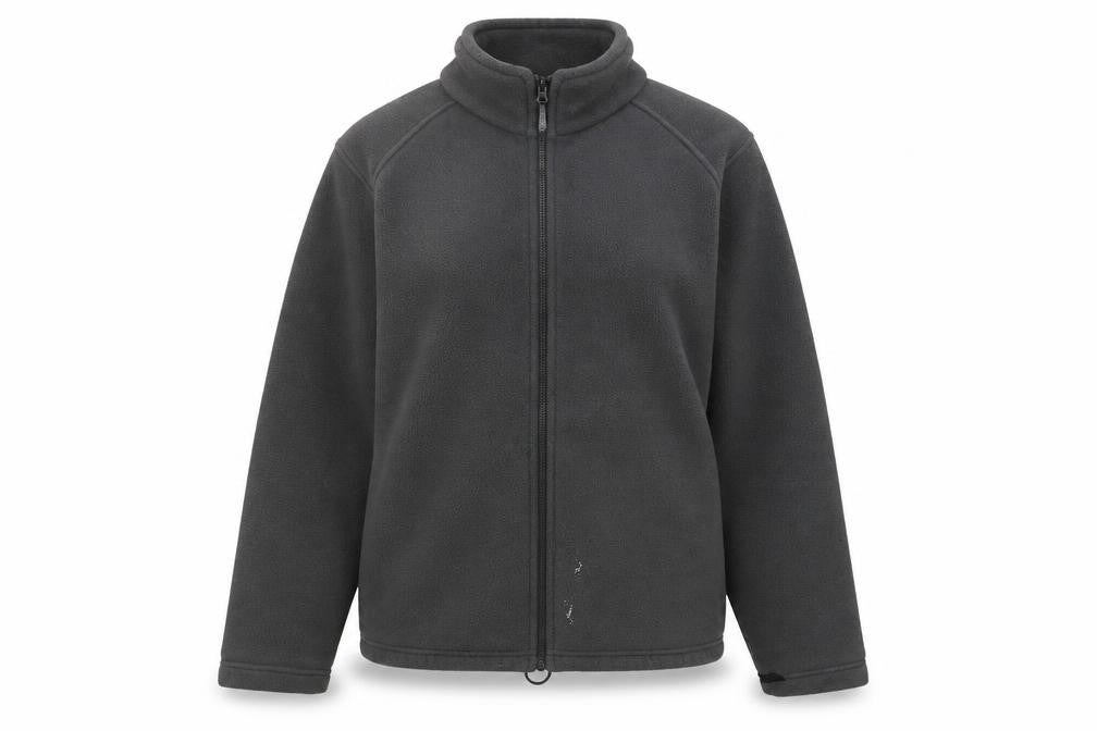 Front view of Jack Wolfskin unisex grey mid-length fleece jacket m