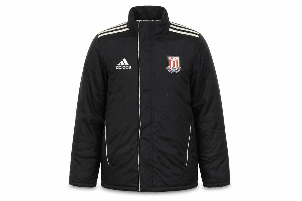 Front view of Adidas boys’ black puffer jacket lined winter coat, size L