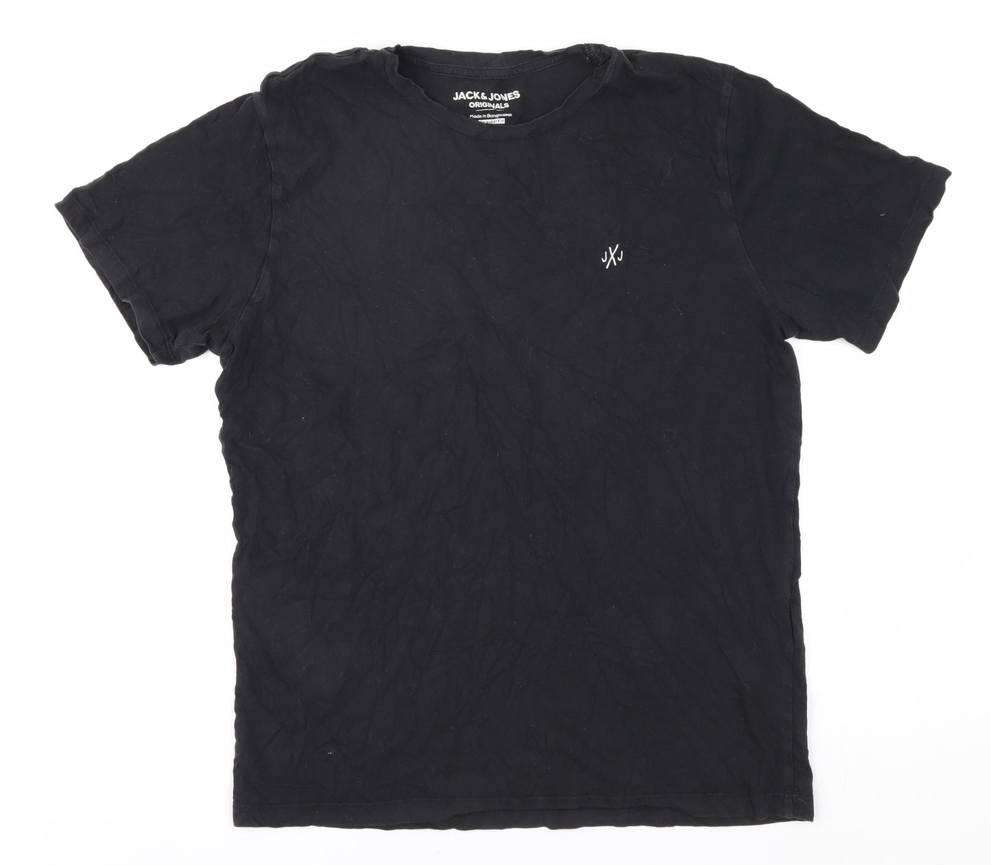 Jack & Jones Men's Black Cotton T-Shirt, L, Crew Neck