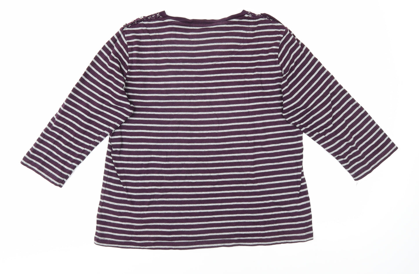 Maine Women's Purple Striped 3/4 Sleeve T-Shirt - Size 16