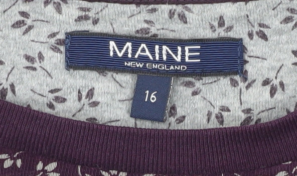 Maine Women's Purple Striped 3/4 Sleeve T-Shirt - Size 16