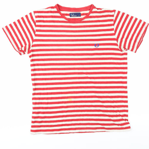 Fred Perry Men's Red Striped Crew Neck T-Shirt Medium