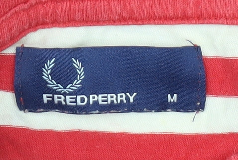 Fred Perry Men's Red Striped Crew Neck T-Shirt Medium