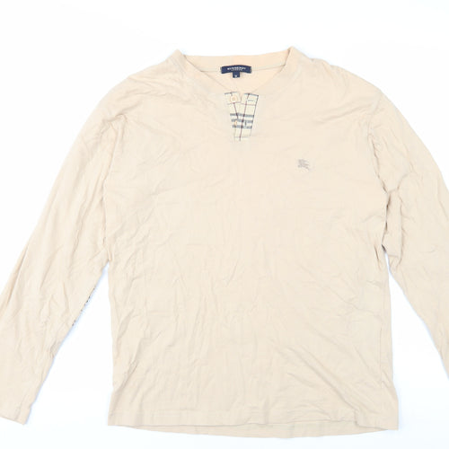 Burberry Men's Beige Long Sleeve Henley T-Shirt M