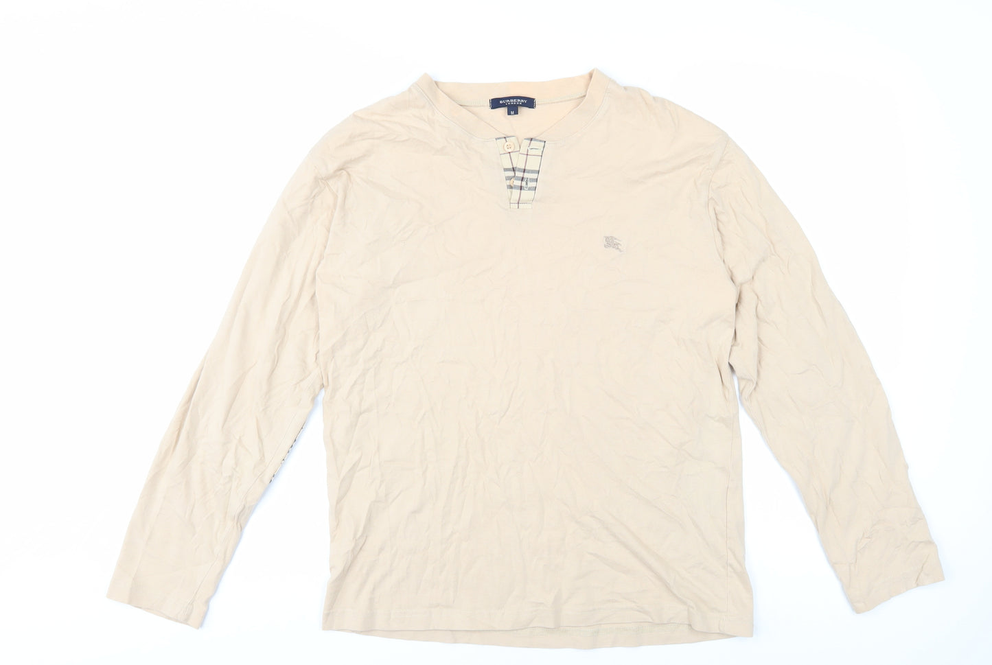 Burberry Men's Beige Long Sleeve Henley T-Shirt M