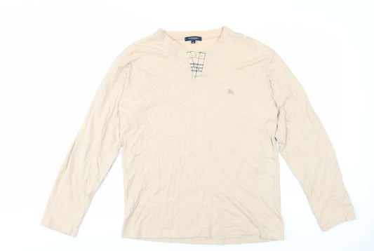 Burberry Men's Beige Long Sleeve Henley T-Shirt M