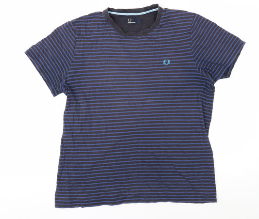 Fred Perry Men's Blue Striped T-Shirt L