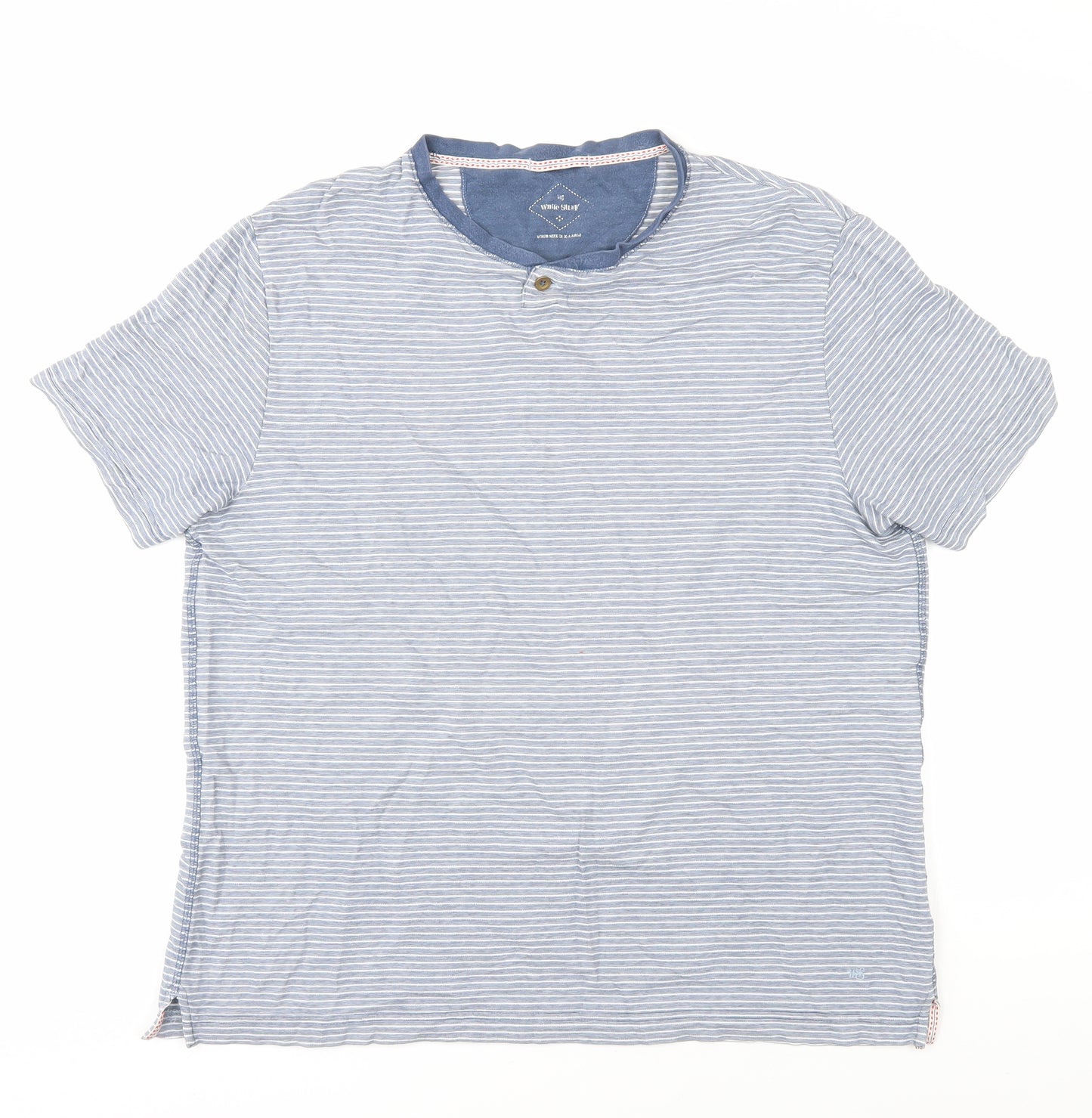 White Stuff Men's Blue Striped Henley T-Shirt XL