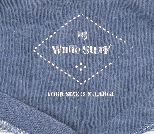 White Stuff Men's Blue Striped Henley T-Shirt XL
