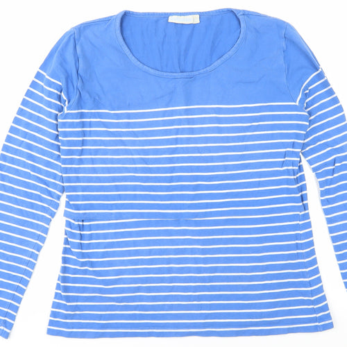 JoJo Maman Bébé Women's Blue Striped Basic T-Shirt L