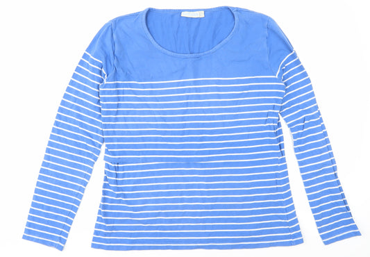 JoJo Maman Bébé Women's Blue Striped Basic T-Shirt L