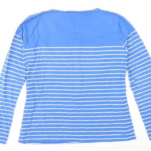 JoJo Maman Bébé Women's Blue Striped Basic T-Shirt L