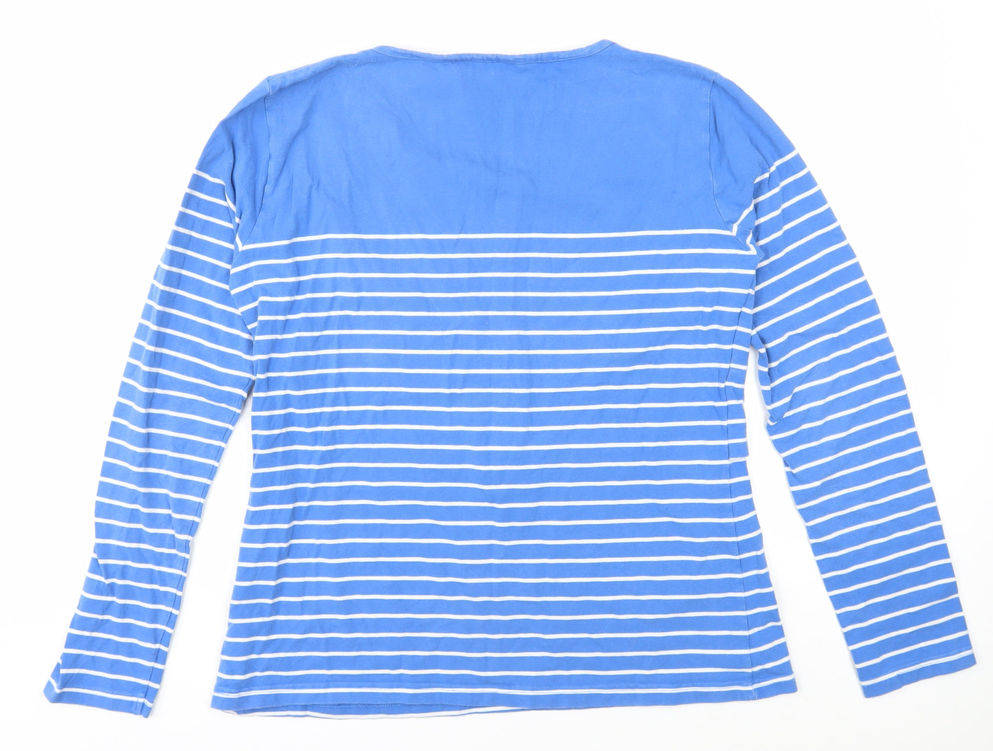 JoJo Maman Bébé Women's Blue Striped Basic T-Shirt L