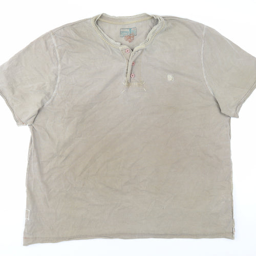 FatFace Men's Beige Short Sleeve Henley Polo XL