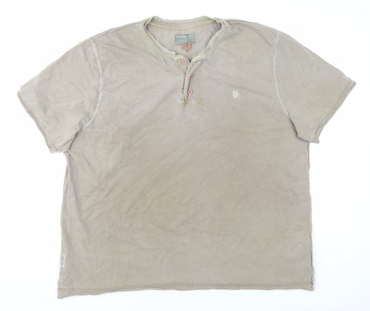 FatFace Men's Beige Short Sleeve Henley Polo XL