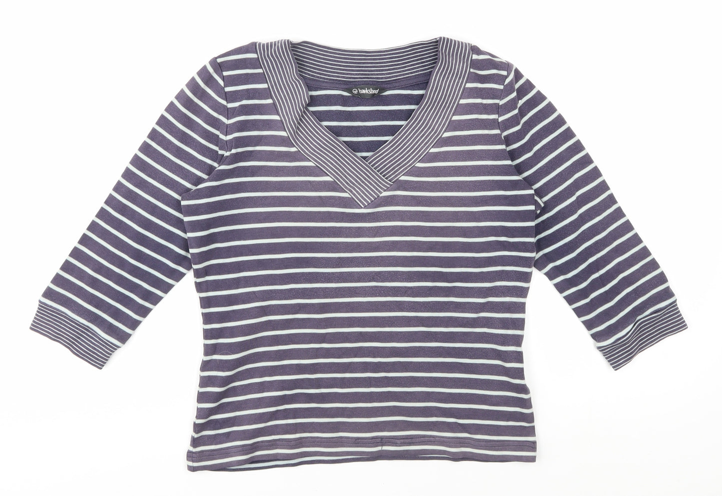 Hawkshead Women's Blue Striped V-Neck T-Shirt Size 12