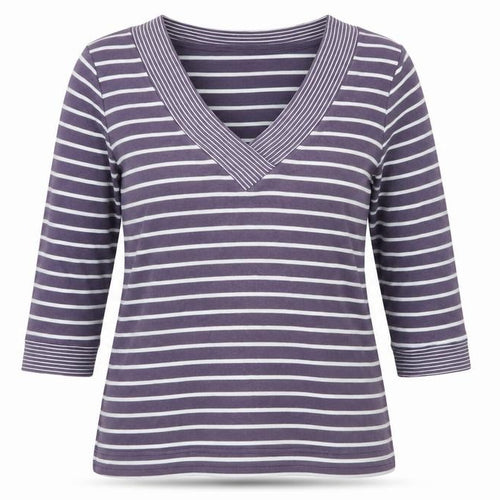 Hawkshead Women's Blue Striped V-Neck T-Shirt Size 12