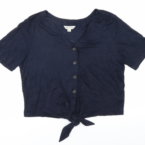 Whistles Women's Blue Cropped Wool Blouse - Size L