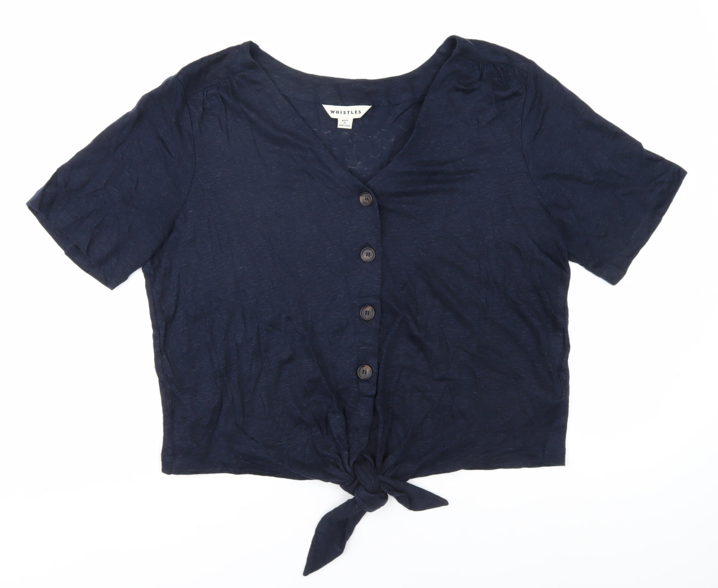 Whistles Women's Blue Cropped Wool Blouse - Size L