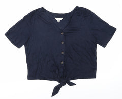 Whistles Women's Blue Cropped Wool Blouse - Size L