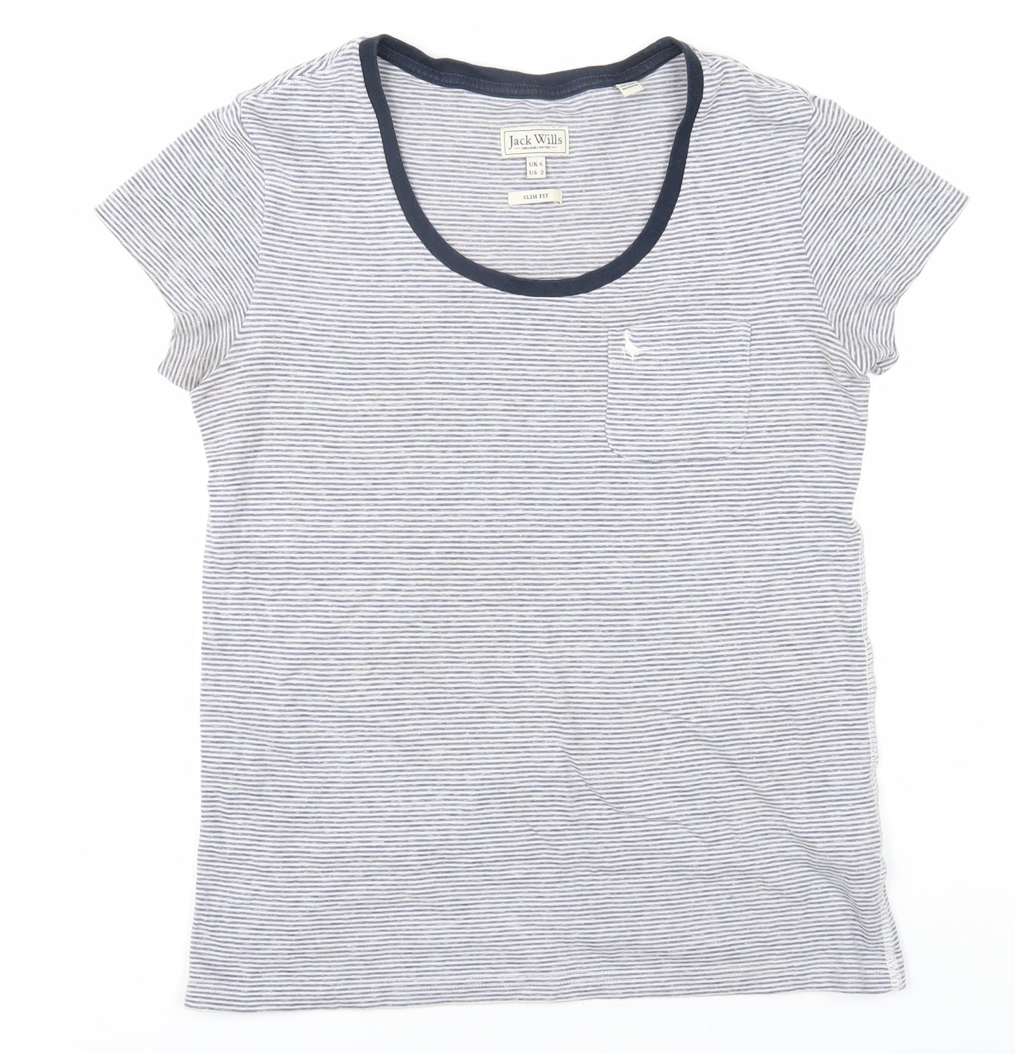 Jack Wills Women's Blue Striped Slim T-Shirt - Size 6