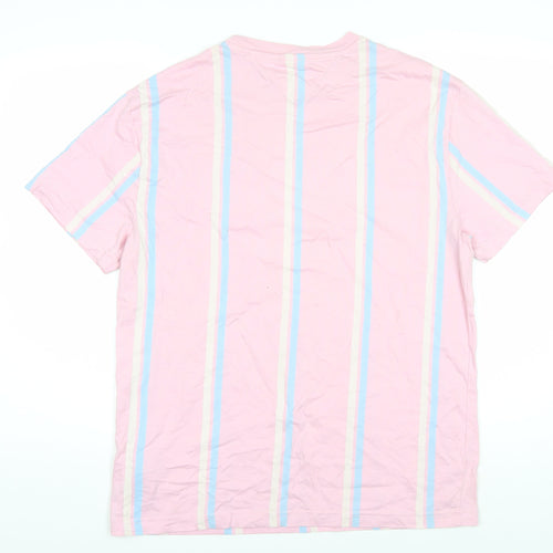 Tommy Jeans Men's Pink Striped Cotton T-Shirt Size L