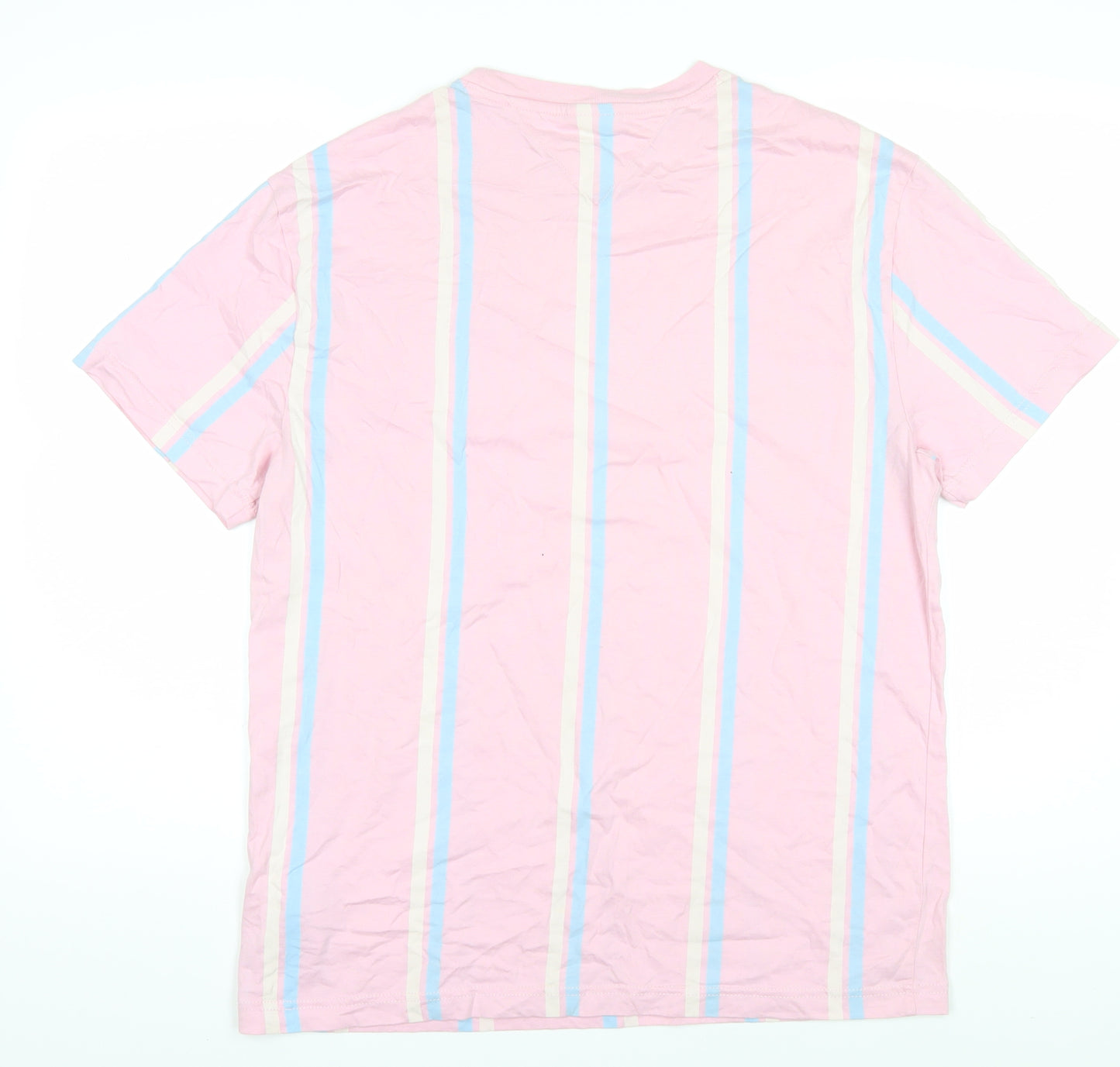 Tommy Jeans Men's Pink Striped Cotton T-Shirt Size L