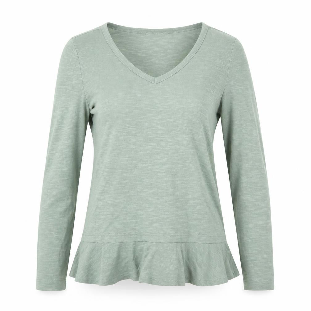 Front view of J.Crew Women's Green XS V-Neck Long Sleeve Tee